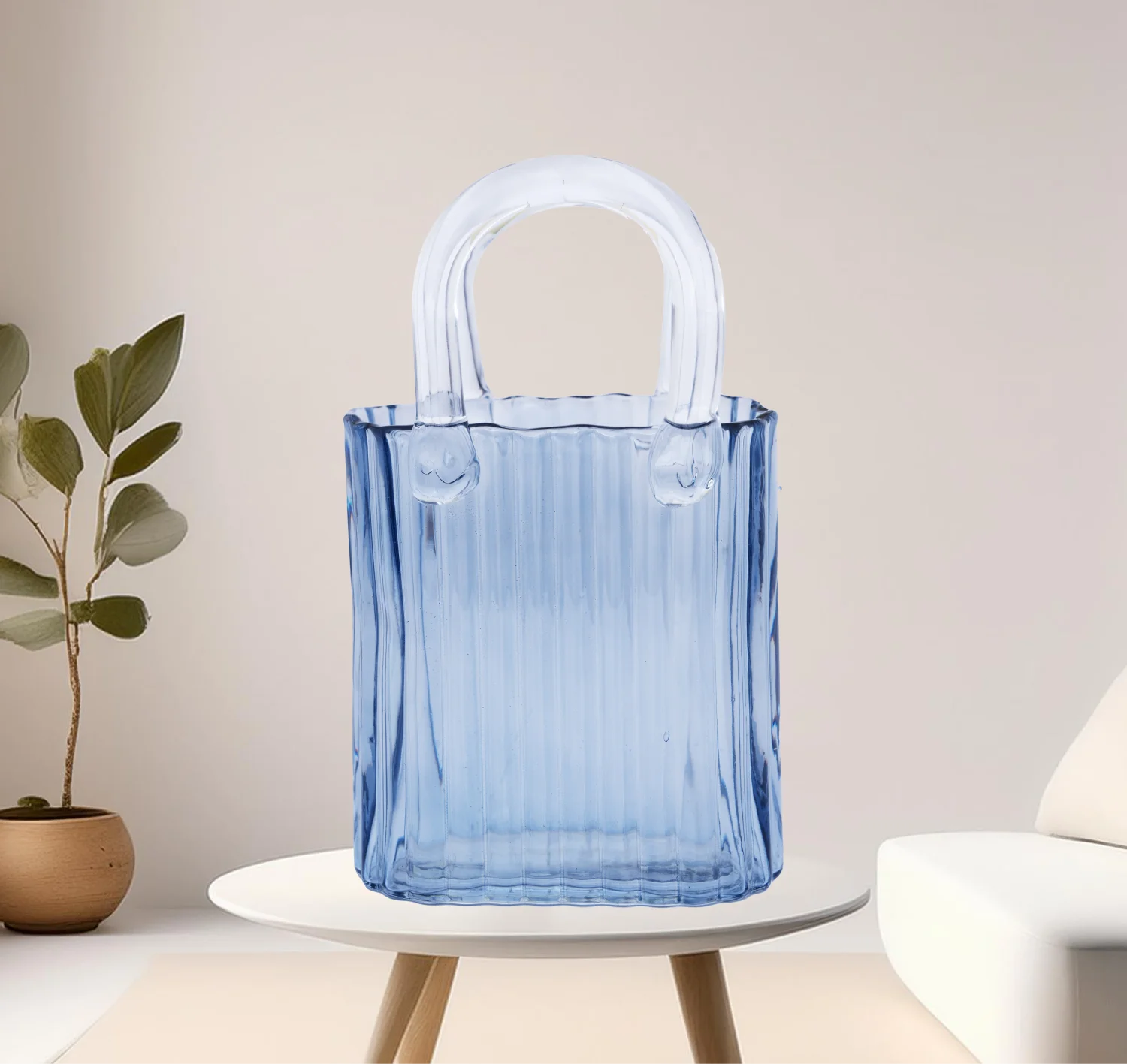 Image of Glass Tall Lined Bag Vase – Light Grey