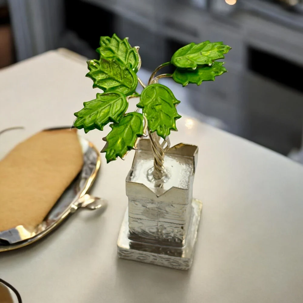 Image of Silver Tulsi Plant – Elegant Silver-Plated Metal for Pooja Rooms
