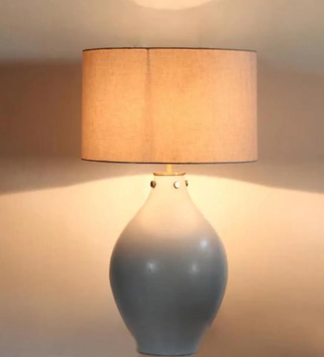 Image of Modern White Ceramic Table Lamp with Cotton Shade