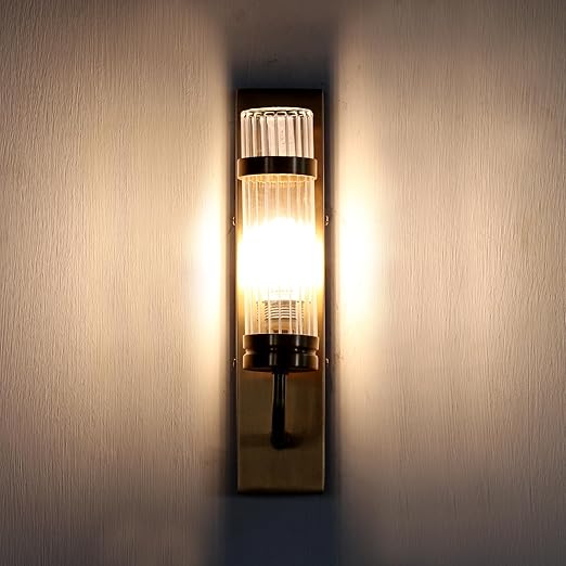 Image of Antique Brass Wall Lamp – Metal & Glass Sconce for Home Décor