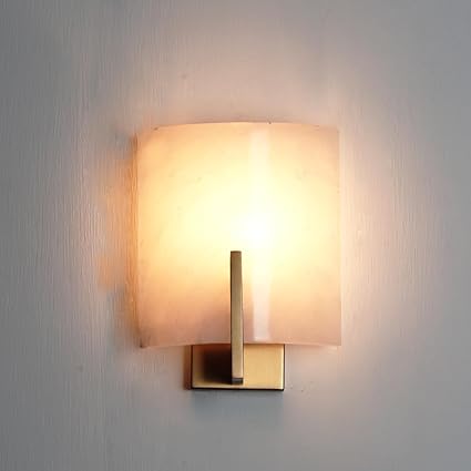 Image of Elegant Alabaster Wall Lamp with Antique Brass Finish – E14 Holder