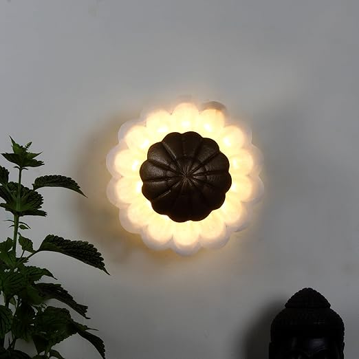 Image of Alabaster & Metal LED Wall Light – Antique Brass Finish