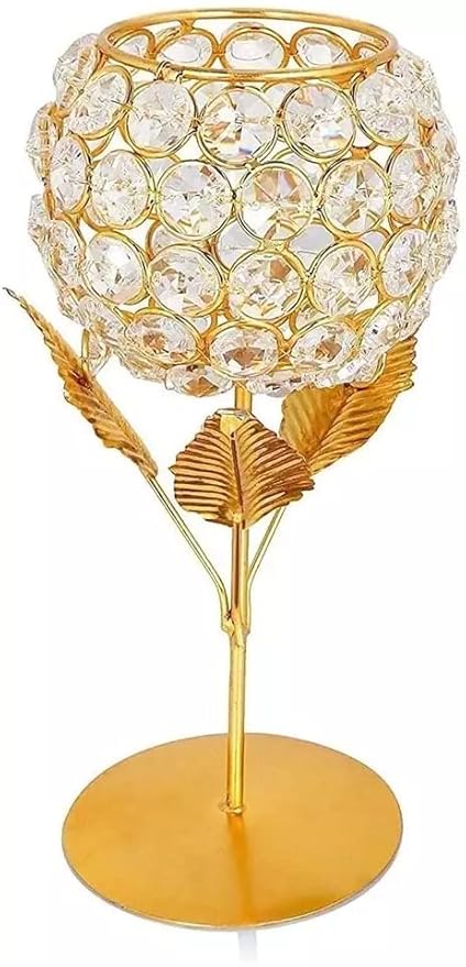 Image of Gold-Plated Crystal Tea Light Holder – Decorative Votive Stand for Home Décor