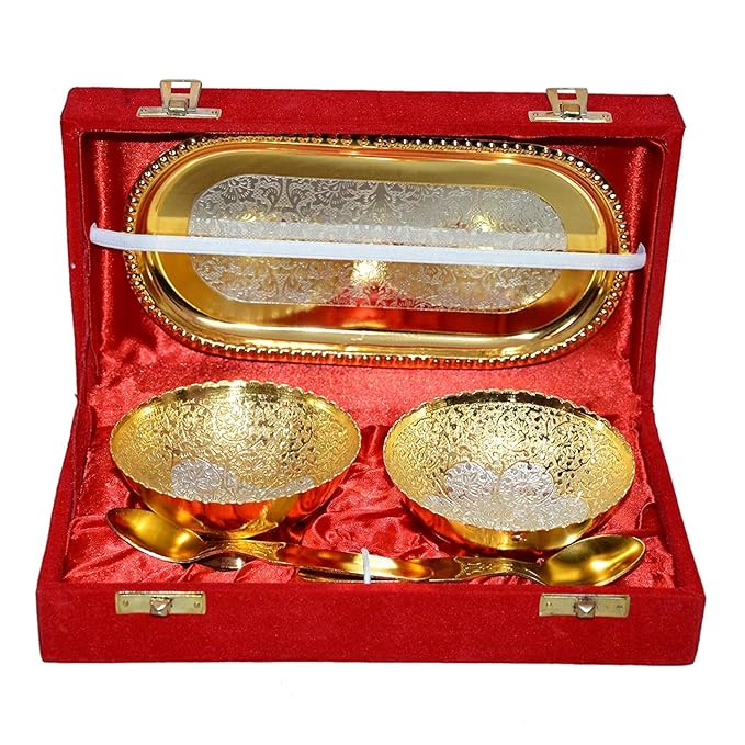 Image of Great Art Brass Vegetable Bowl Set – Gold Plated