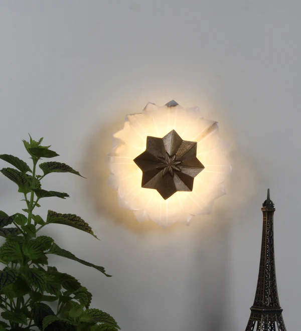 Image of LED Flower Alabaster & Metal Wall Light – Antique Brass Finish