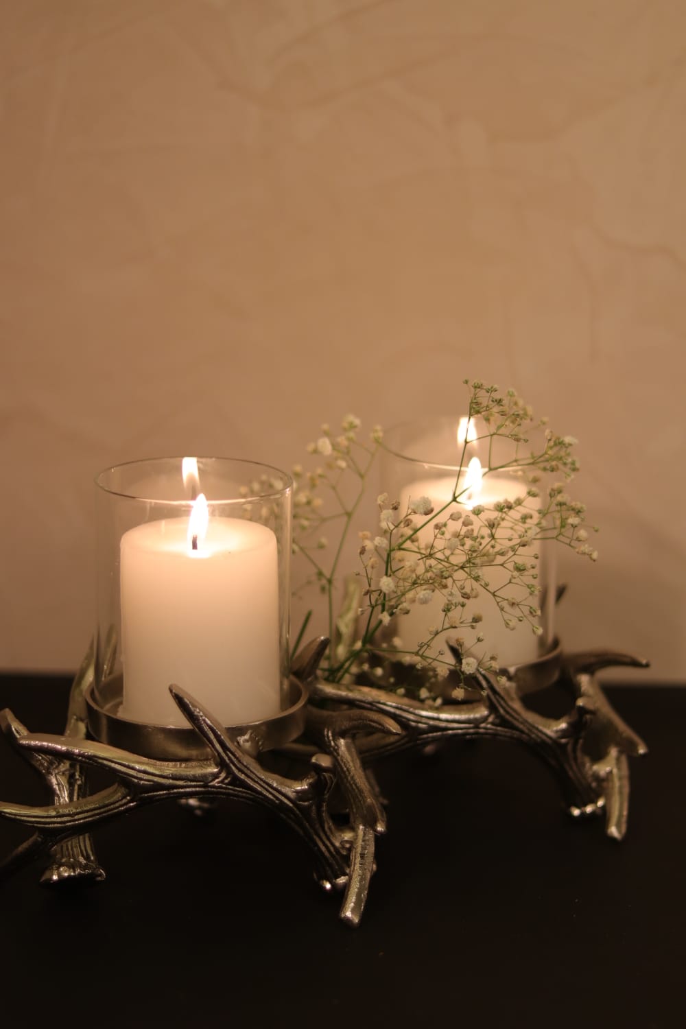Image of Two-Light Branch Candle Holder in Gold – Elegant Metal Stand