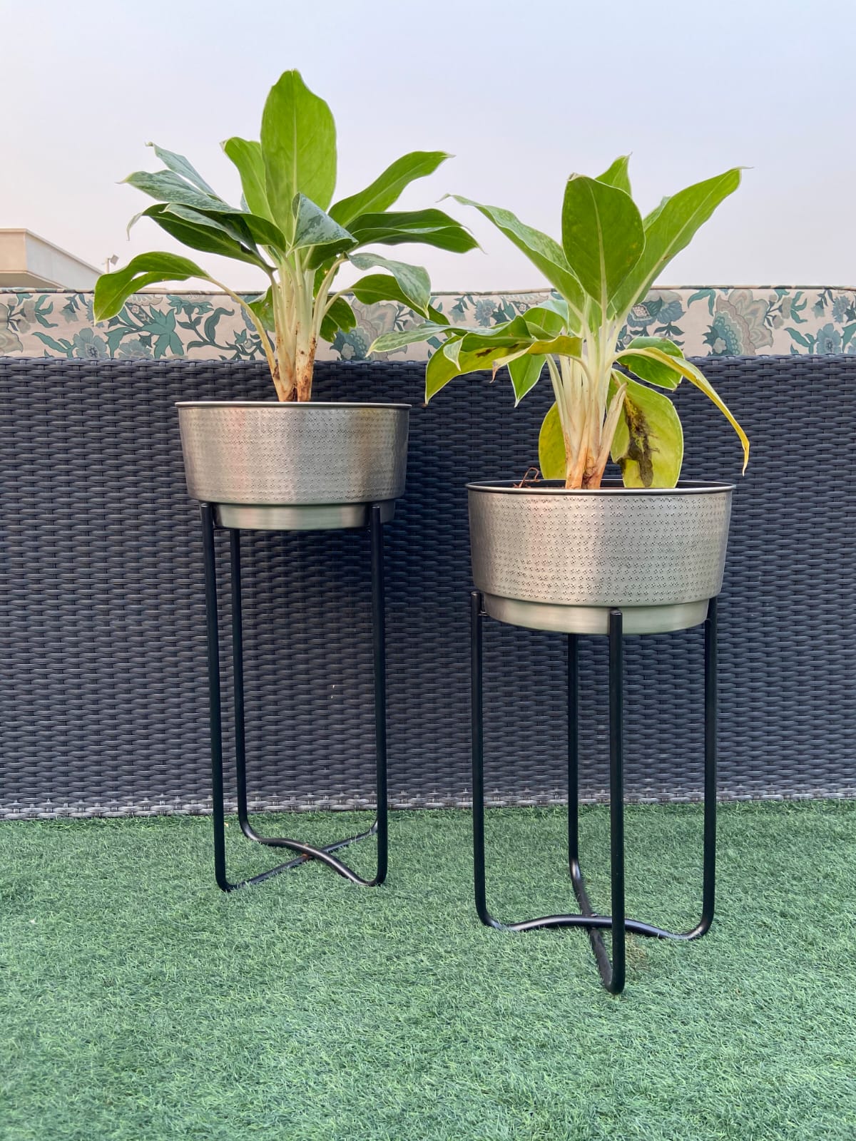 Image of Hammered Textured Metal Planter  Nickel Finish