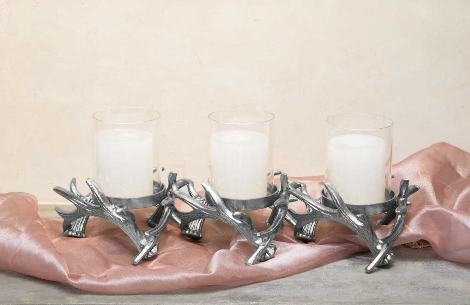 Image of 3-Light Branch Candle Holder in Nickel Finish | Elegant Metal Decor