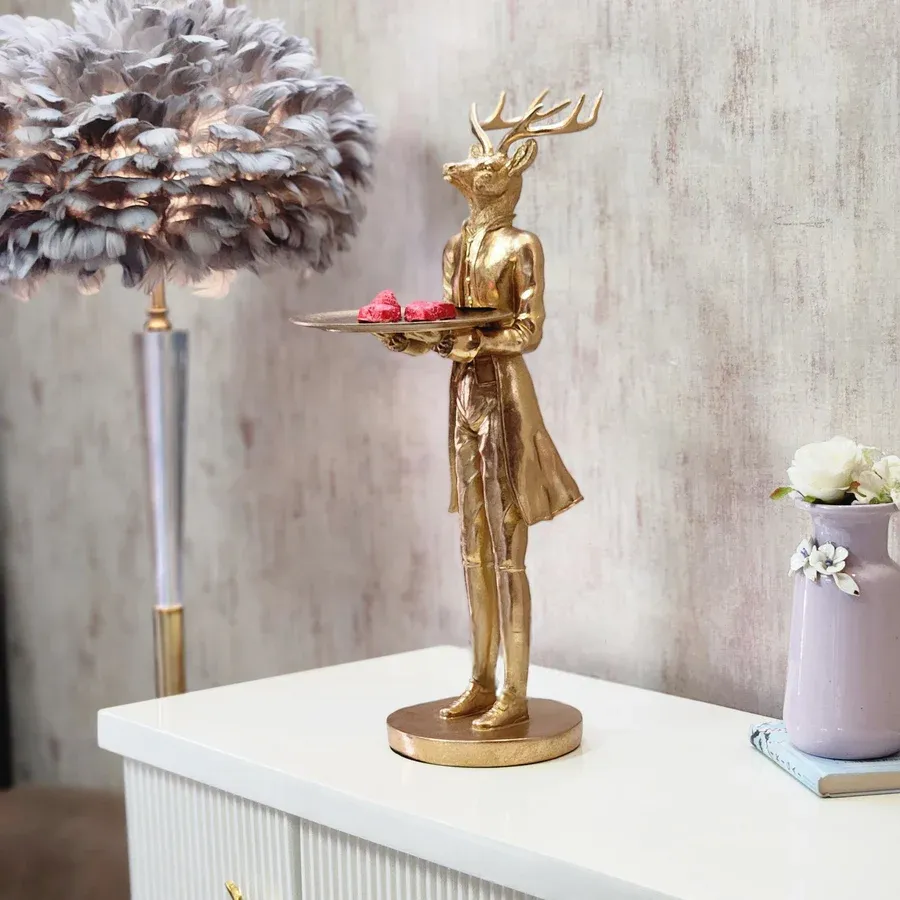 Image of Standing Deer Artifact – Black & Gold Decorative Sculpture