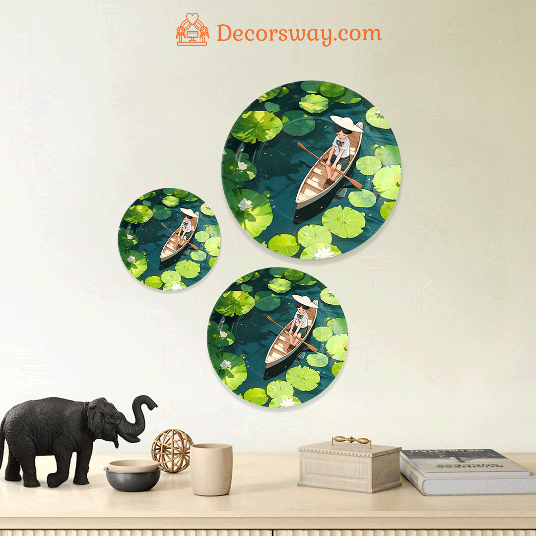 Image of Ceramic Wall Plate – Girl Watering the Plant in Multi Green