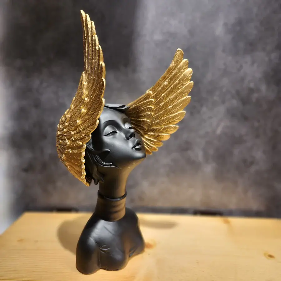 Image of Winged Lady Artifact – Black, White Gold & Gold Decorative Sculpture