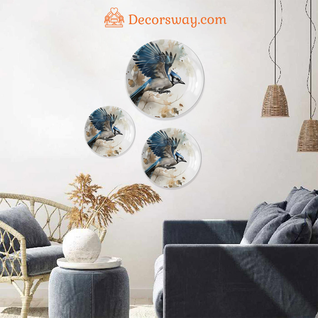 Image of Ceramic Wall Plate – Single Blue Eagle Design in Ceramic