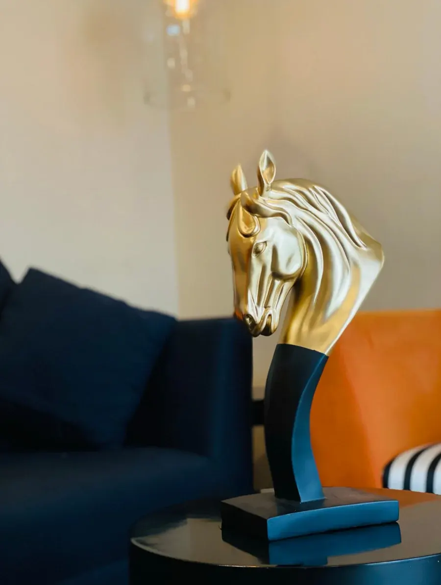 Image of Horse Stallion Artifact – Gold & Black Decorative Sculpture