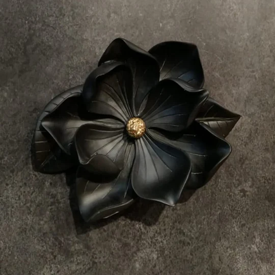 Image of Wall Lotus Artifact – Black, White & Gold Decorative Sculpture