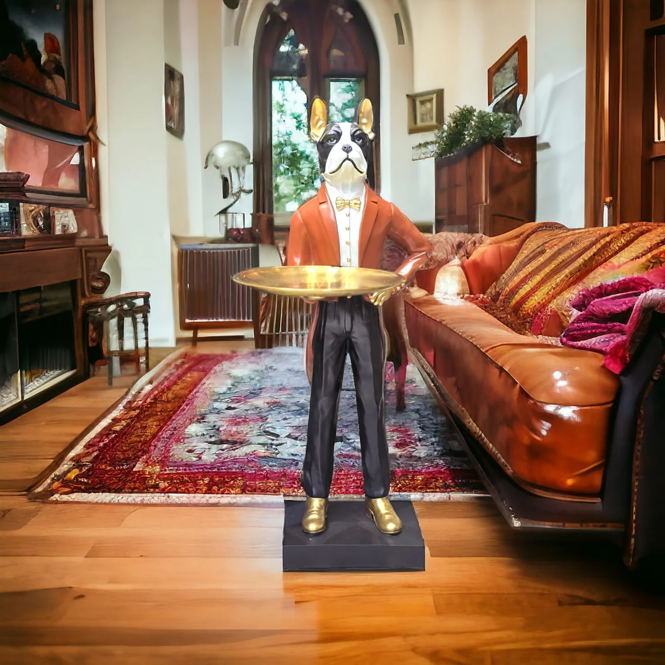 Image of Dog Standing Butler – Orange & Black – Unique Home Décor Sculpture