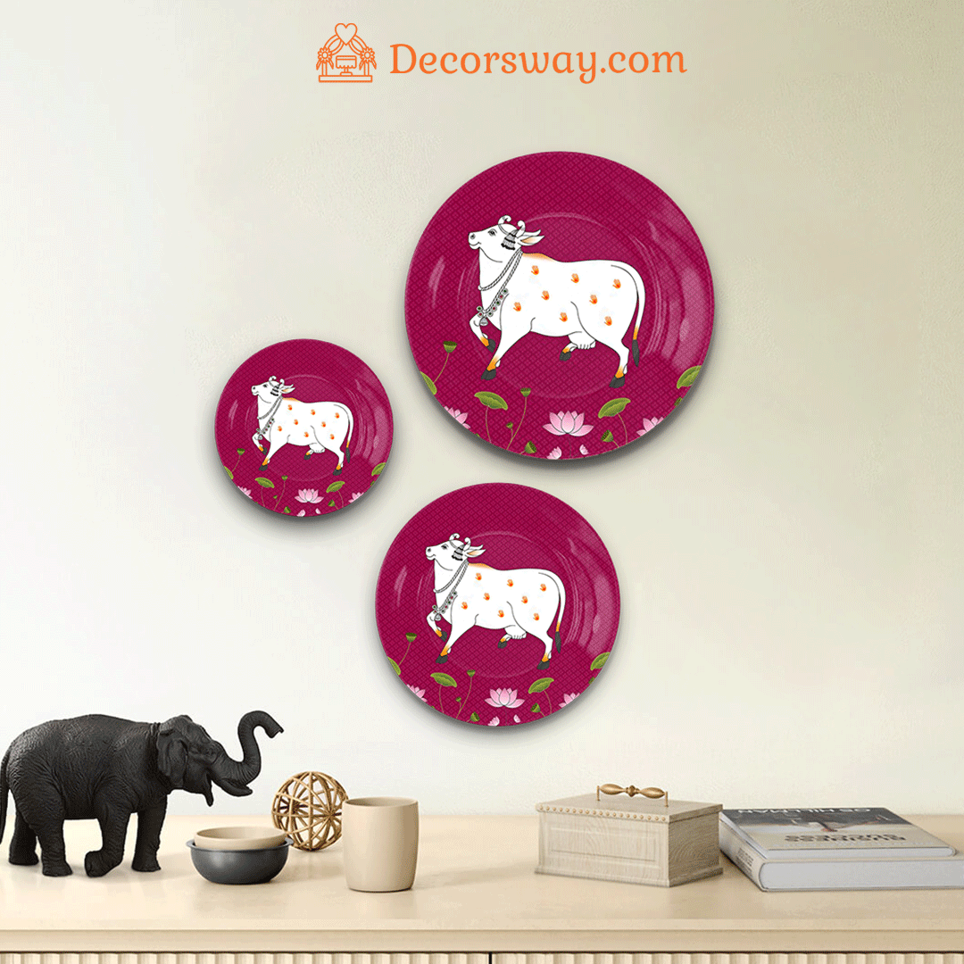 Image of Pichwai Cow Ceramic Wall Plate – White | Wall Hanging & Table Display