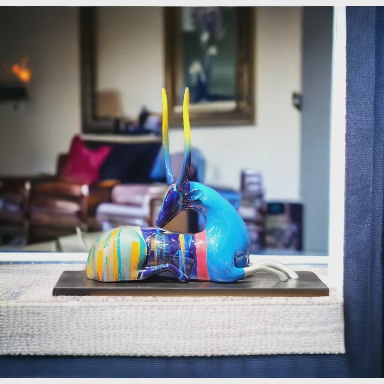 Image of Deer Multi Sitting – Multi-Blue – Elegant Artistic Home Décor Sculpture