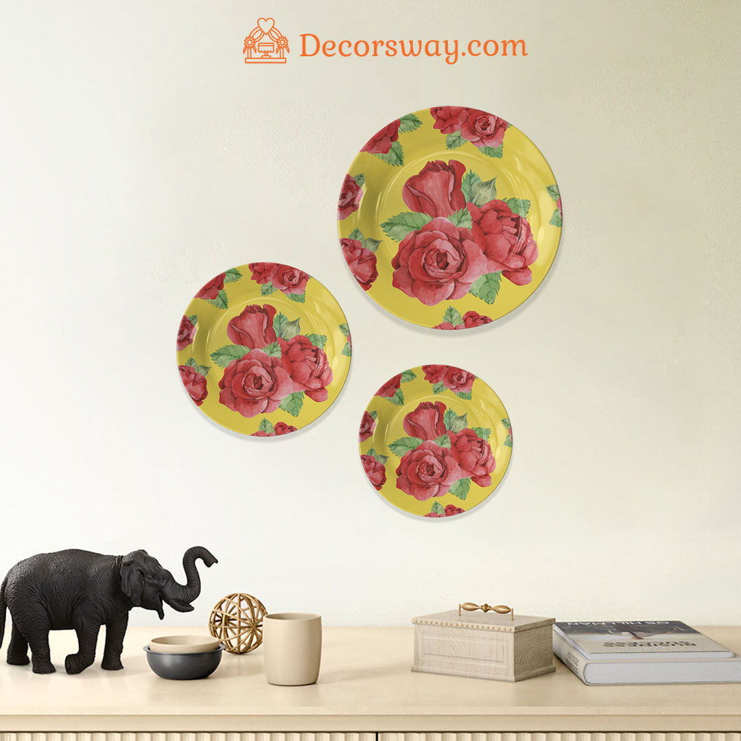 Image of Ceramic Wall Plates – Red and Yellow Rose Design (7" 8" 10")