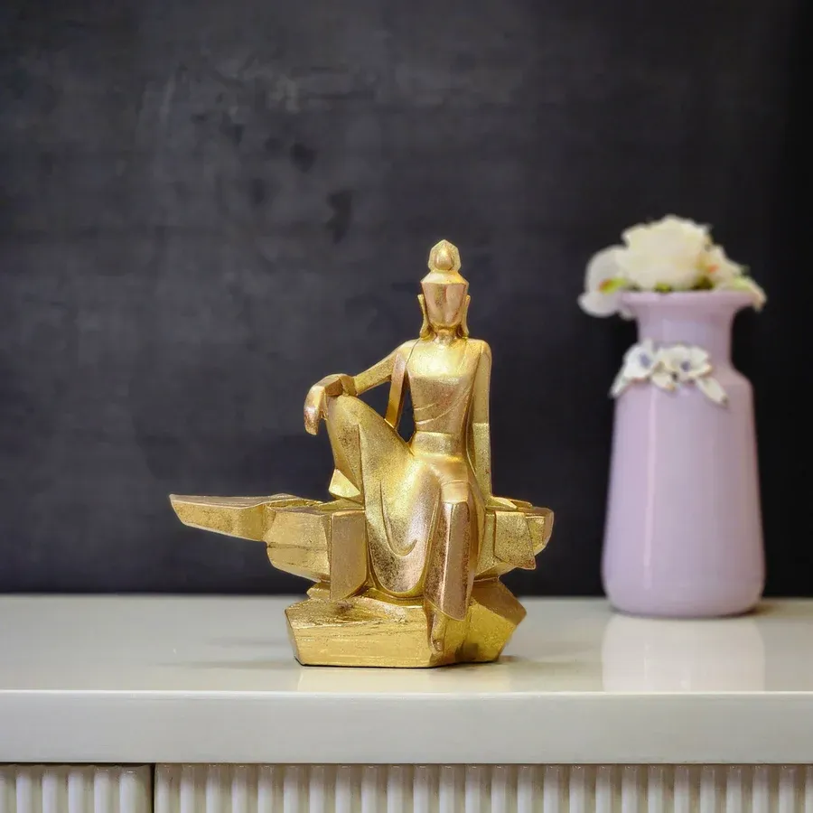 Image of Geometric Krishna Artifact – Gold Decorative Accent