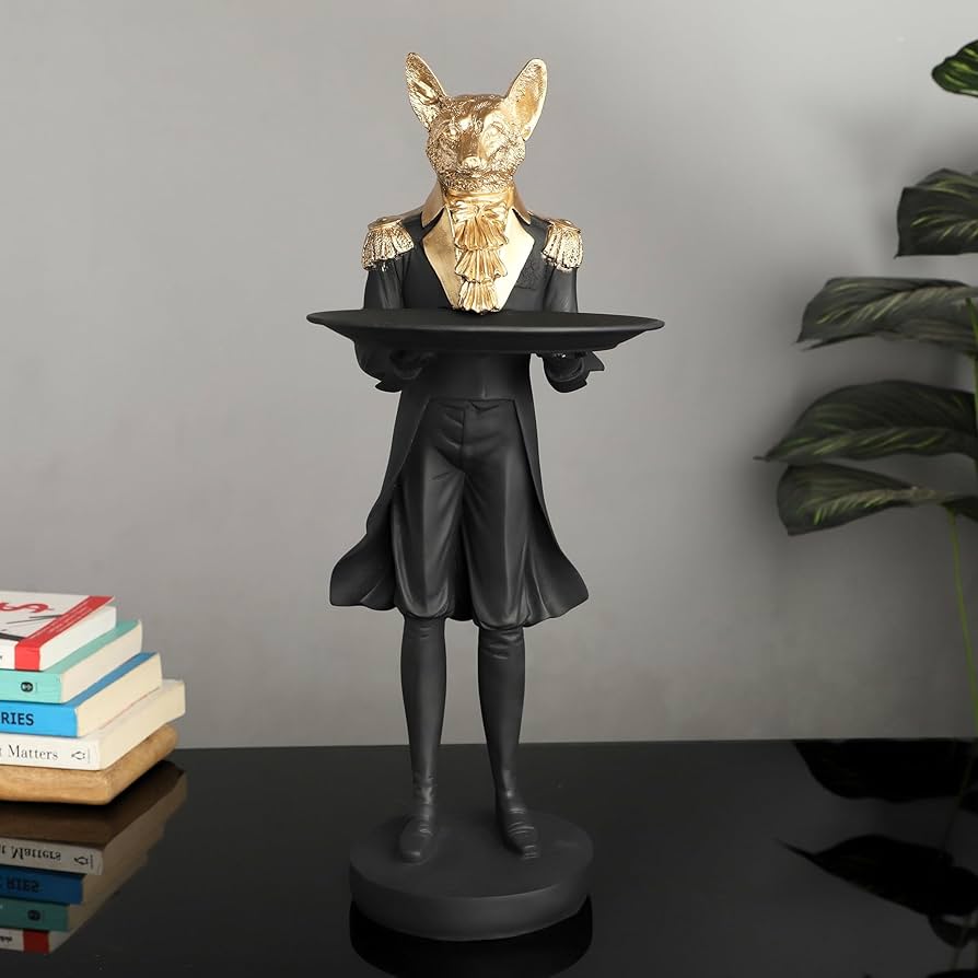 Image of Standing Wolf Artifact – Black & Gold Decorative Sculpture